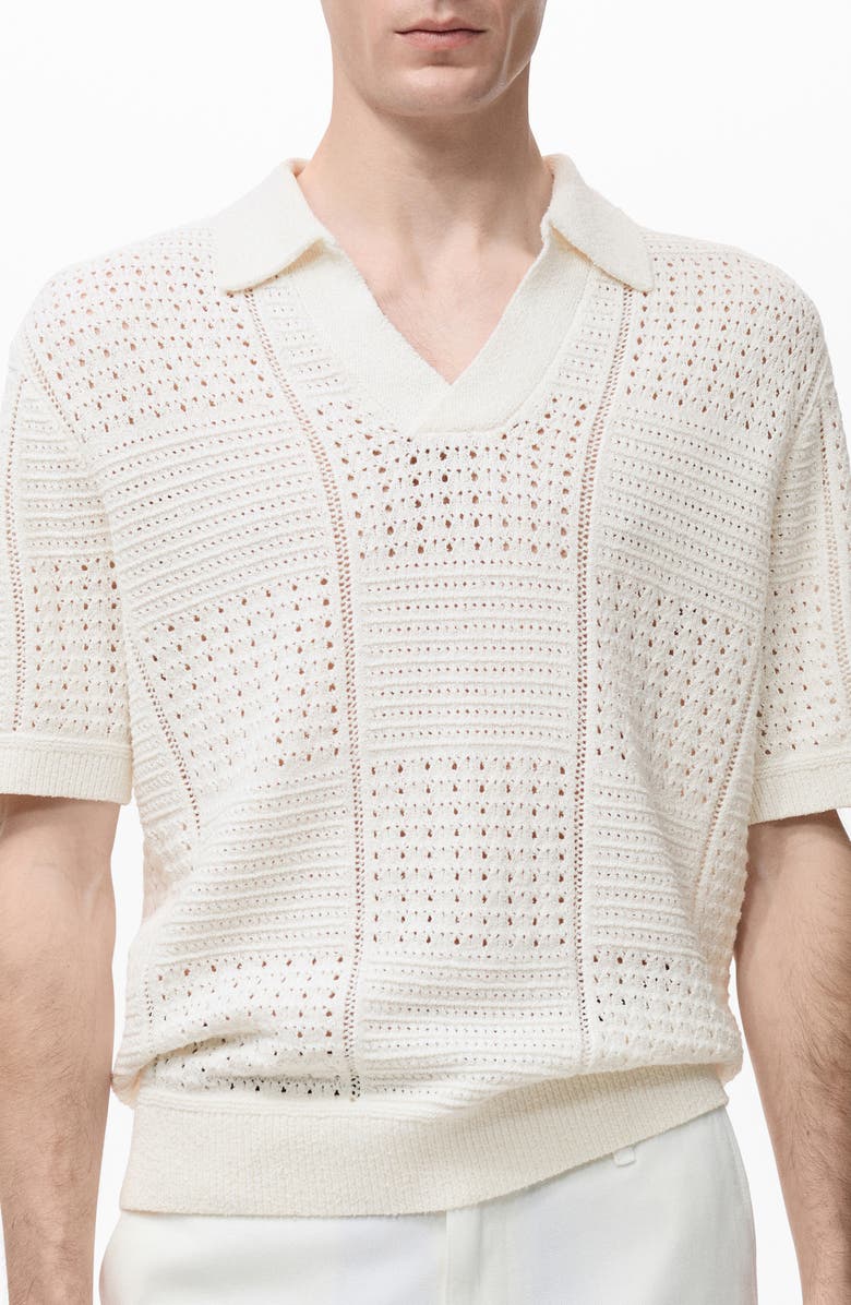 MANGO Openwork Johnny Collar Polo, Main, color, Off White