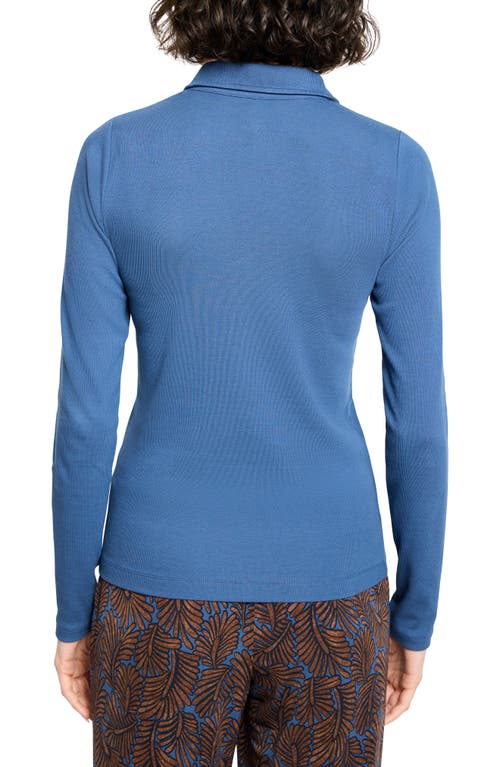 Nic + Zoe Nic+zoe Perfect Knit Rib Long Sleeve Polo In Blue