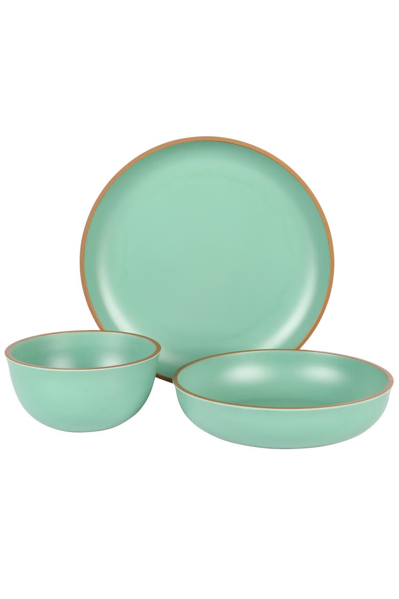 Rockabye 12 Piece Double Bowl Melamine Dinnerware Set, Alternate, color, Green