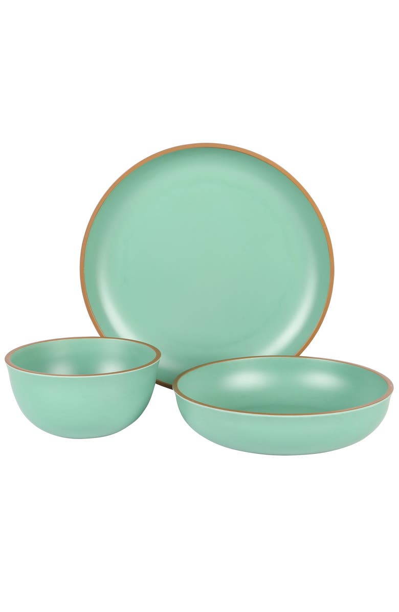 Gibson Home Rockabye 12 Piece Double Bowl Melamine Dinnerware Set, Alternate, color, Green