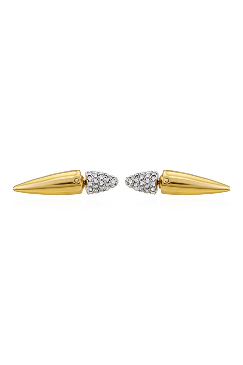 Pavé Crystal Spike Front/Back Earrings, Alternate, color, GOLDTONE