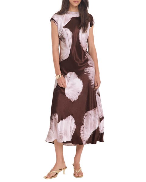Satin Abstract Print Midi Dress