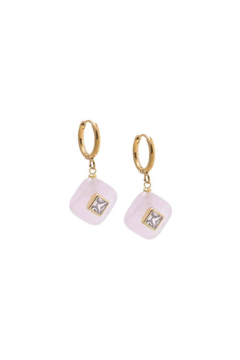 Square Charm Bezel Drop Huggie Earrings, Main, color, Rose Quartz
