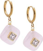 BY ADINA EDEN Square Charm Bezel Drop Huggie Earrings