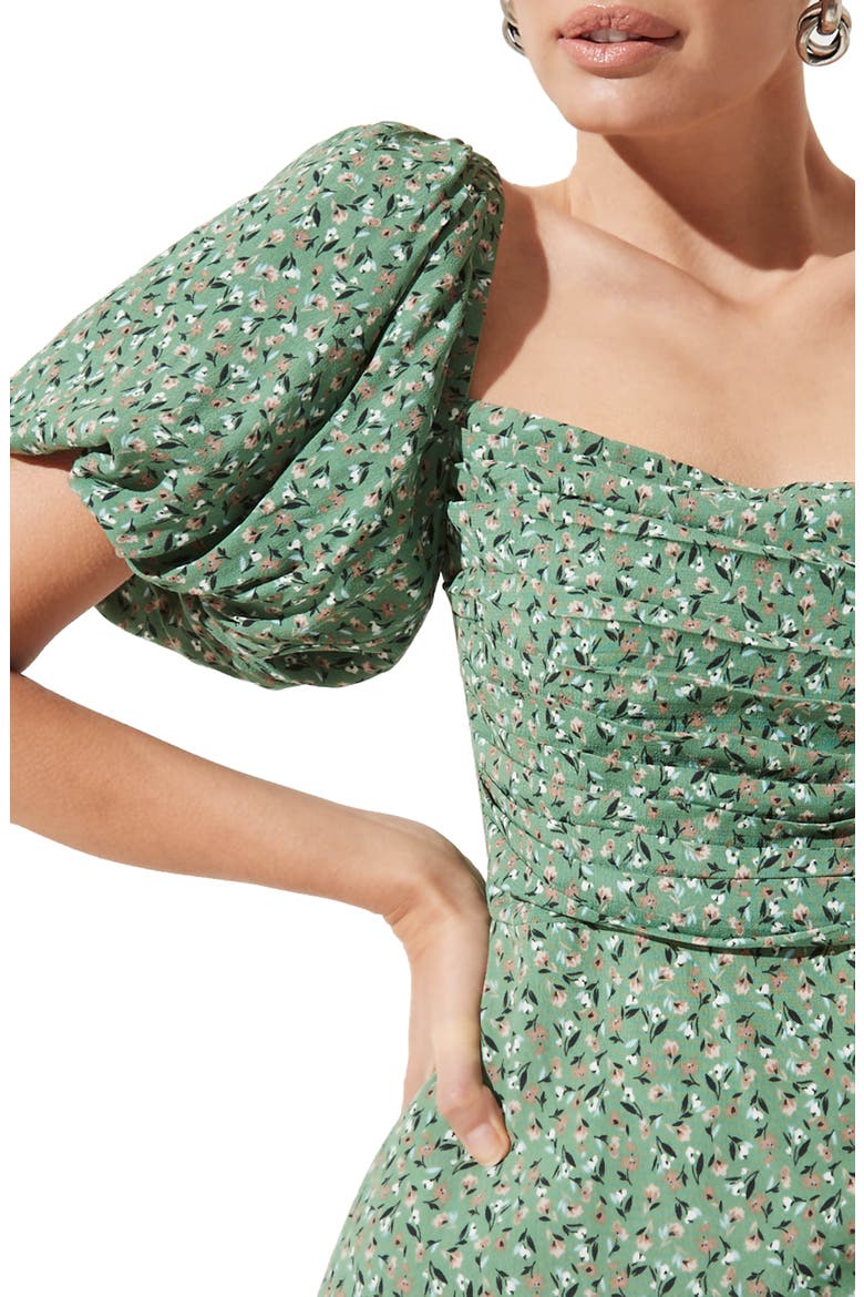 Square Neck Bubble Sleeve Dress, Alternate, color, GREEN MULTI FLORAL