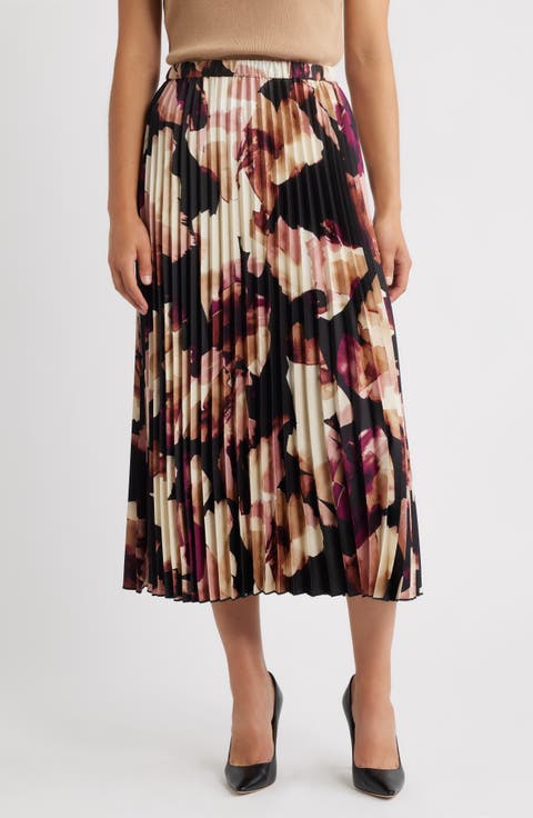 Pleated Pull-On Midi Skirt