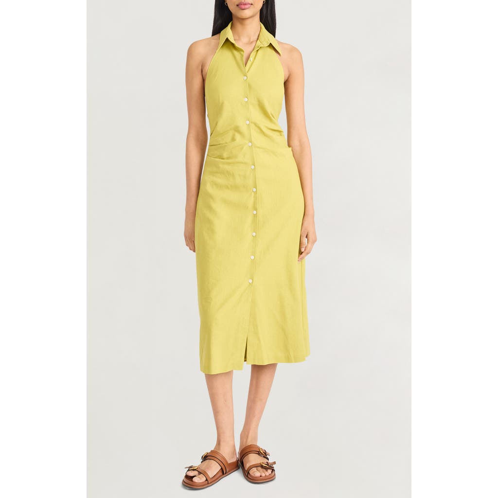 The Good Journey Sleeveless Linen Blend Halter Shirtdress In Yellow