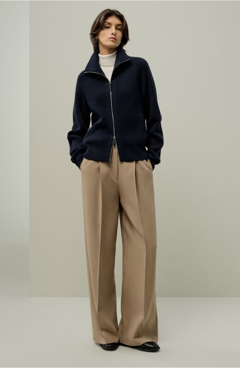 Lilysilk Ribbed-knit Turtleneck Zip Cardigan, Alternate, color, Navy Blue