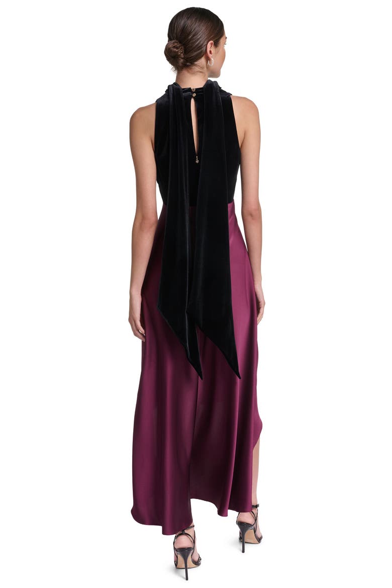 Sleeveless Velvet and Satin V-Neck Scarf Dress, Alternate, color, Cabernet/Black