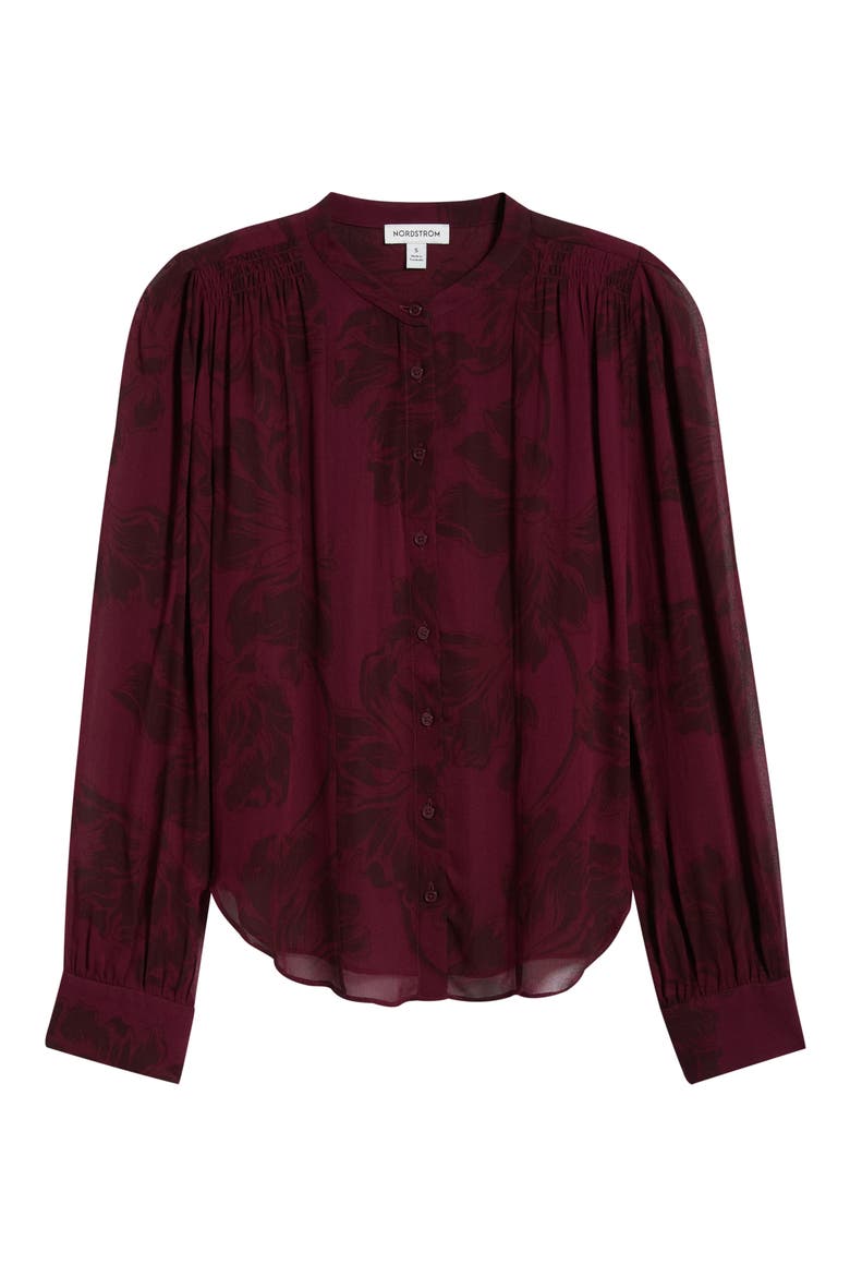 Shirred Chiffon Shirt, Main, color, BURGUNDY BOUQUET TRAIL