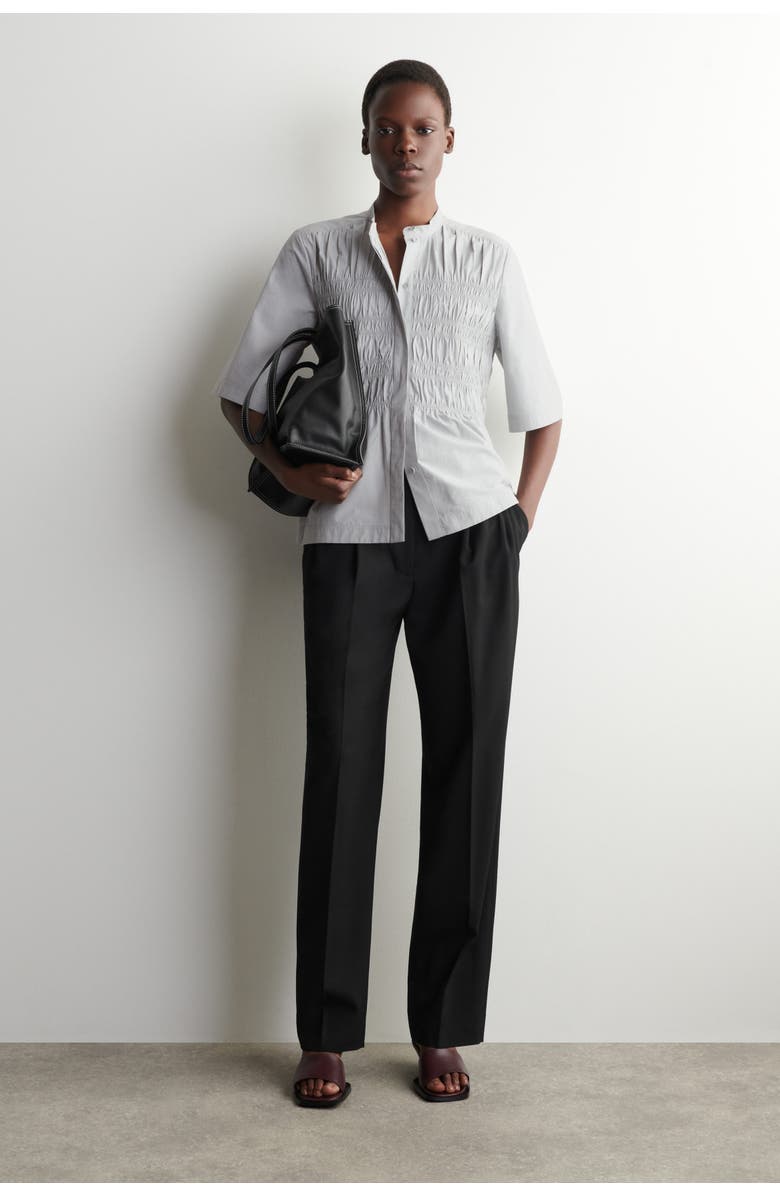 COS Ruched Cotton Blouse, Alternate, color, Light Gray