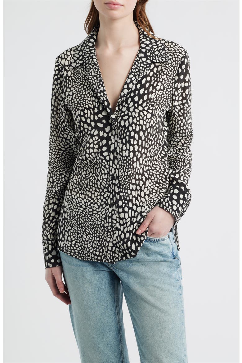 Sade Printed Button-Up Shirt, Main, color, BLACK