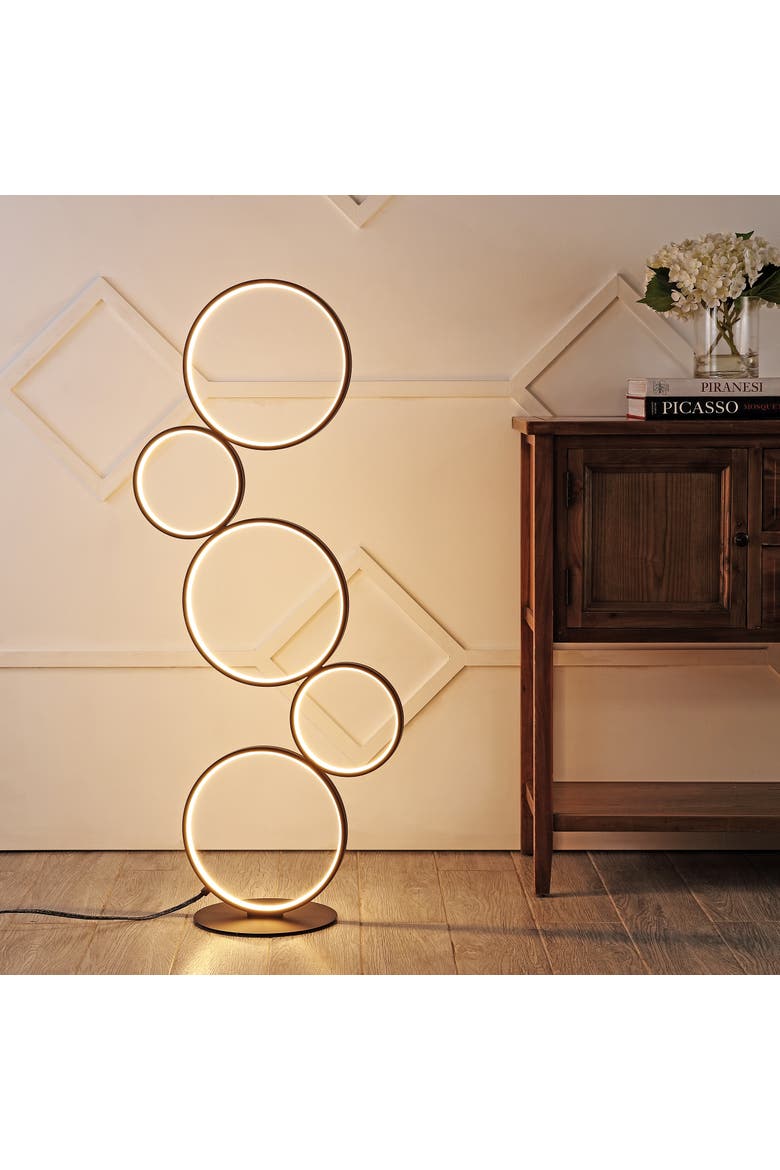 Pluto Stacked Circles 45" 5-Light Contemporary Modern Iron/Aluminum Integrated LED Floor Lamp, Black, Alternate, color, Black
