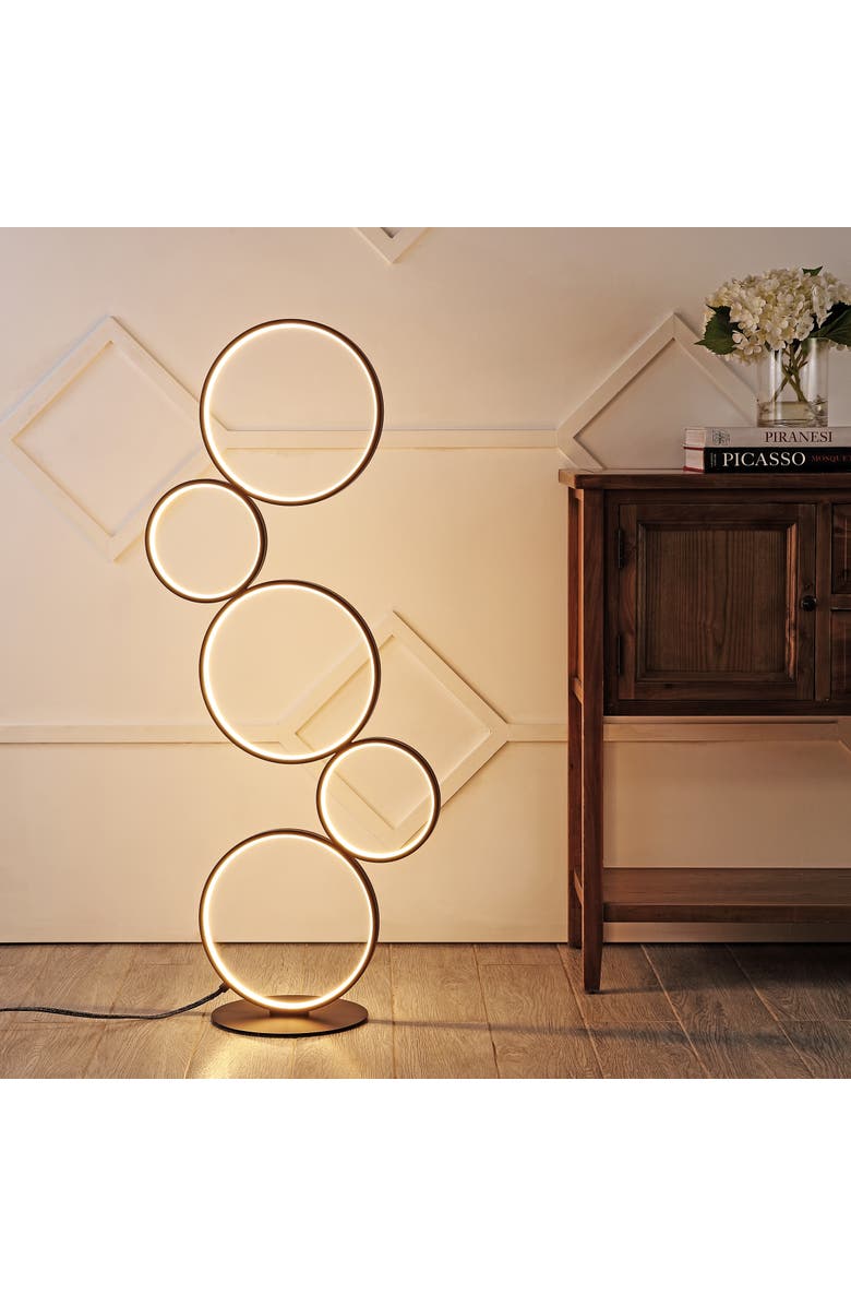 JONATHAN Y Pluto Stacked Circles 45" 5-Light Contemporary Modern Iron/Aluminum Integrated LED Floor Lamp, Black, Alternate, color, Black