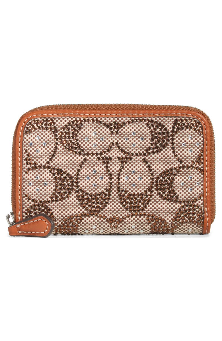 COACH Small Crystal Signature Logo Jacquard Zip Around Card Holder, Alternate, color, Lh/Burnished Amber