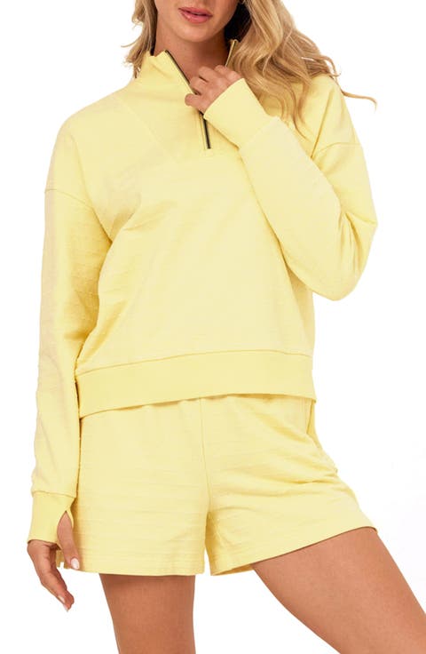 Kindra Embroidered Dot Quarter Zip Top