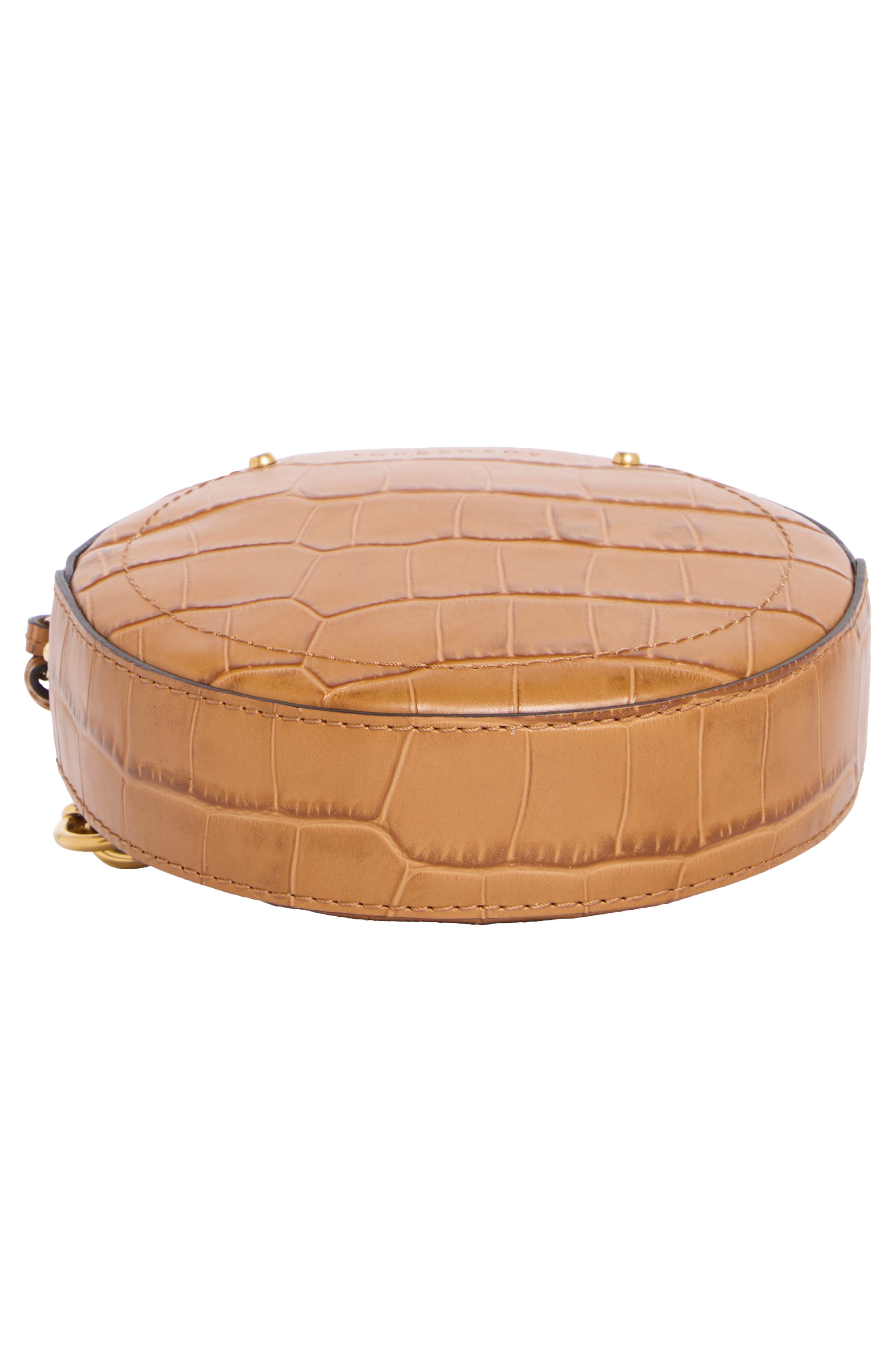 Longchamp Cavalcade Croc-Embossed Round Belt Bag, Alternate, color, Camel