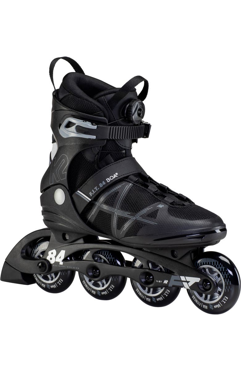 K2 F.I.T. 84 Boa Mens Inline Skates, Main, color, Black/Silver