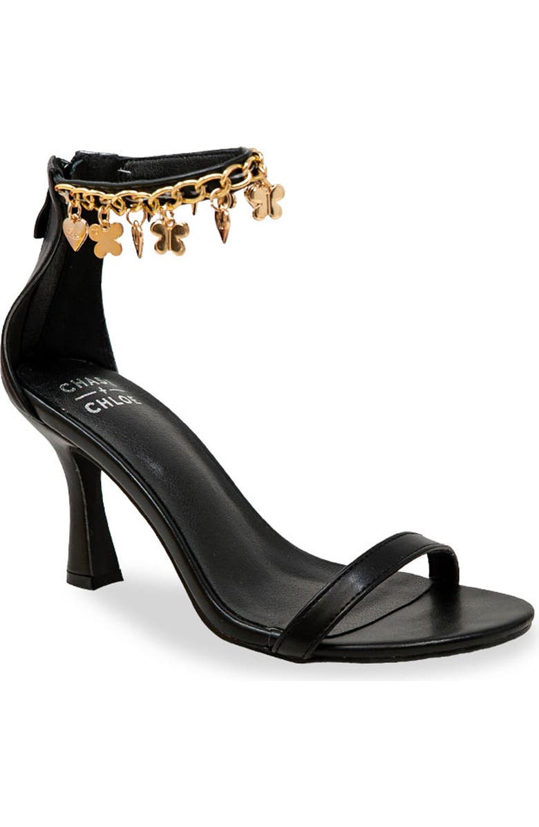 CHASE AND CHLOE Iridessa Charm Ankle Strap Sandal, Main, color, Black