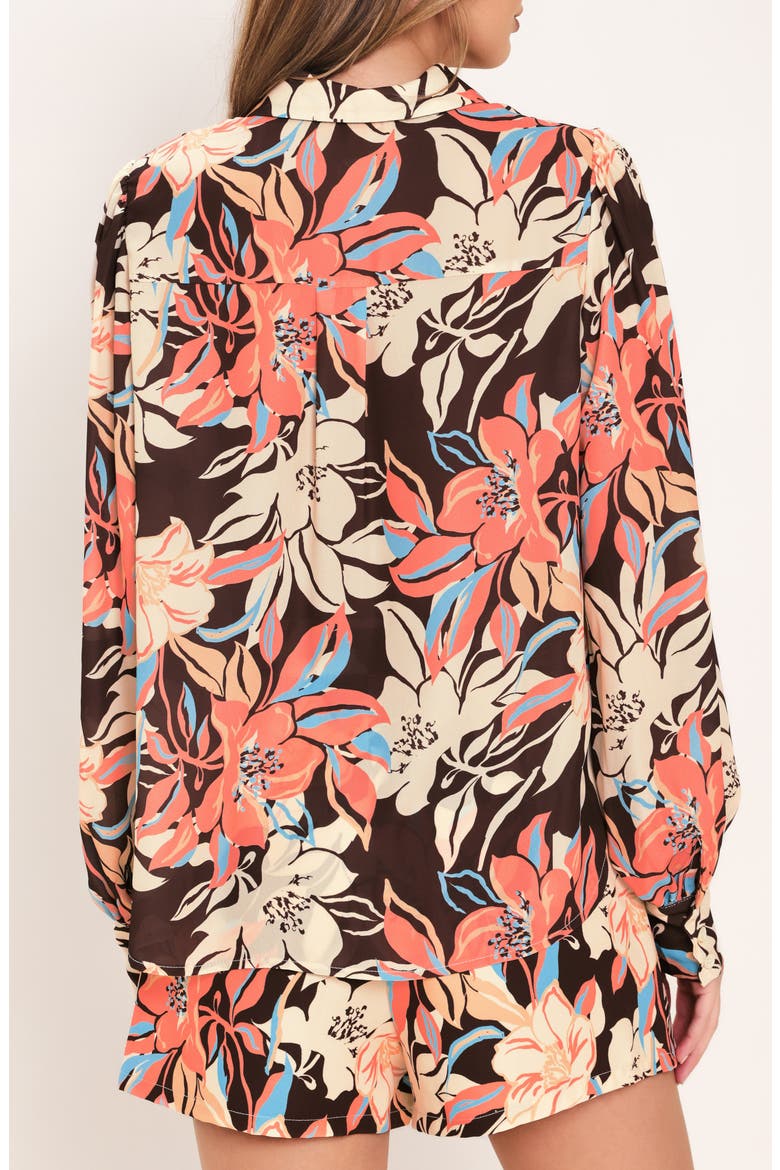 Floral Button Front Shirt, Alternate, color, DARK BROWN