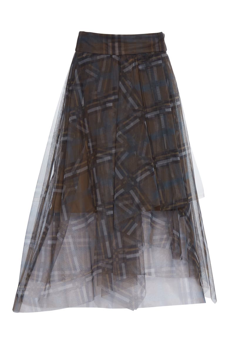 Check Print Tulle Midi Skirt, Alternate, color, LAGOON BRASS