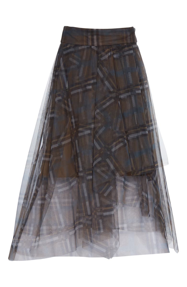 Brunello Cucinelli Check Print Tulle Midi Skirt, Alternate, color,