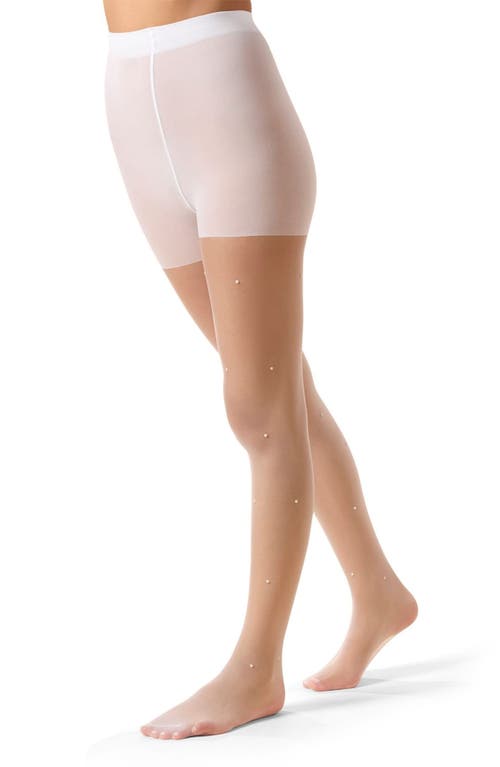 Memoi All Over Faux Pearl Sheer Tights In White