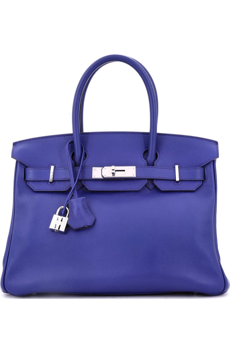 Pre-Owned Hermes Birkin Handbag Blue Swift with Palladium Hardware 30, Main, color, Bleu Electrique