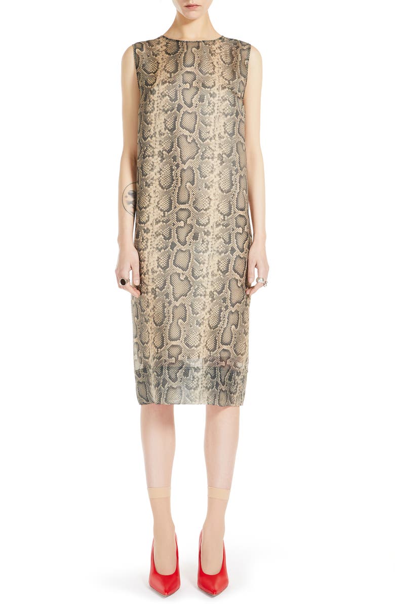 SPORTMAX Python Print Sleeveless Organza Shift Dress, Main, color,