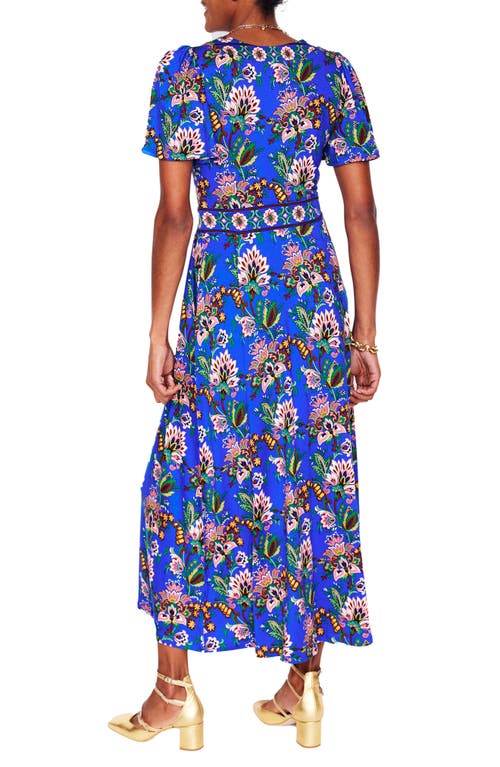 Boden Ellie Floral Print Flutter Sleeve Dress In Blue Multi