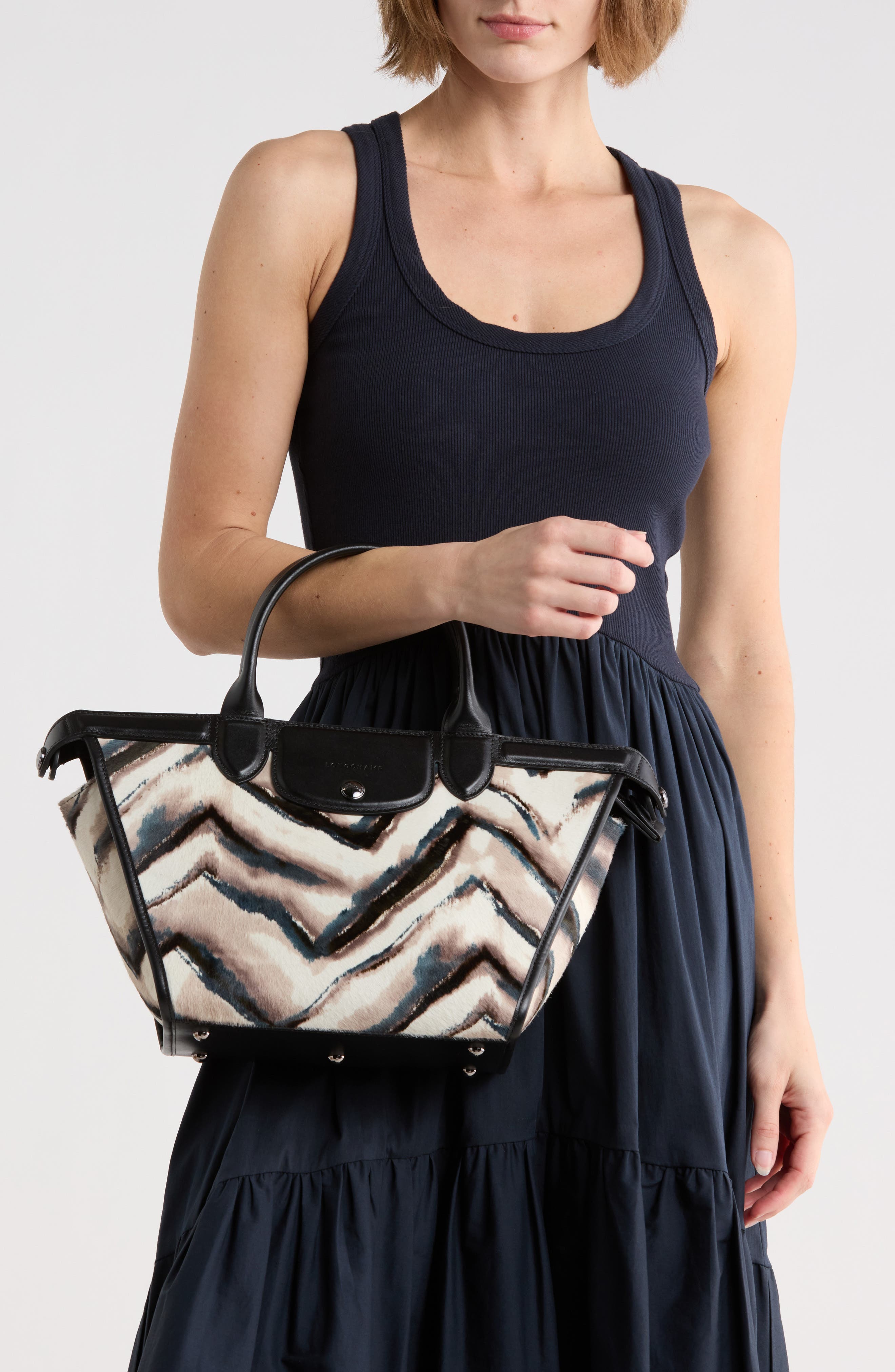 Longchamp Le Pliage Genuine Calf Hair Small Handbag, Alternate, color, Grey