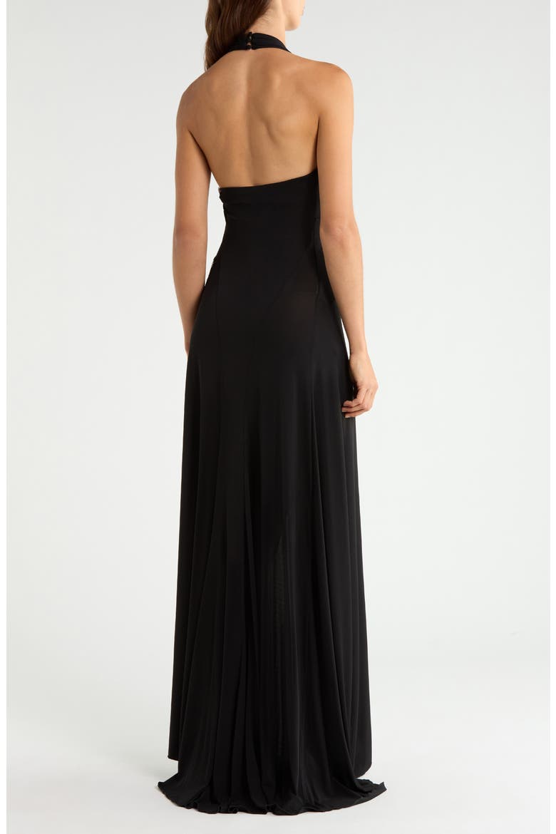 Natalina Beaded Cutout Halter Jersey Gown, Alternate, color, BLACK