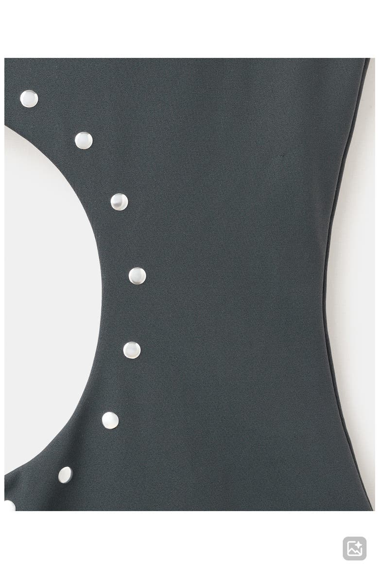 Studded Asymmetrical Cutout One Piece Swimsuit, Alternate, color, CHARCOAL