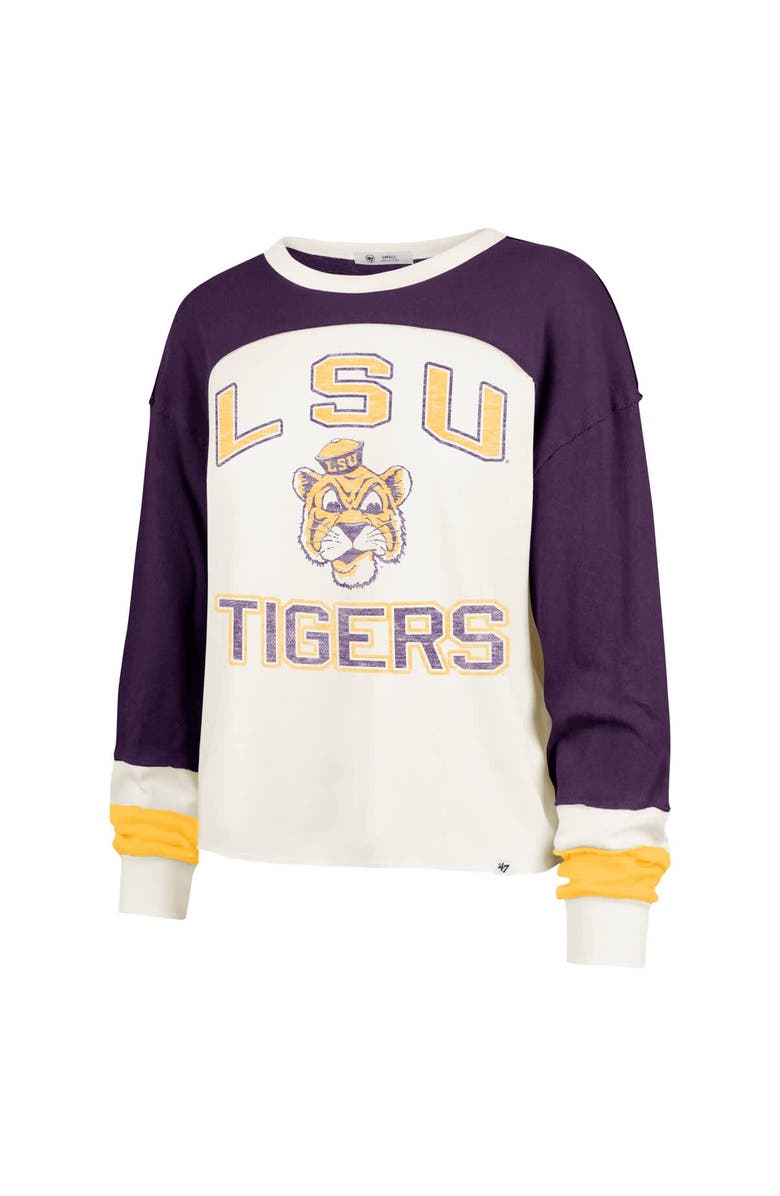 '47 Women's '47 Cream LSU Tigers Double Header Curve Raglan Long Sleeve T-Shirt, Alternate, color,