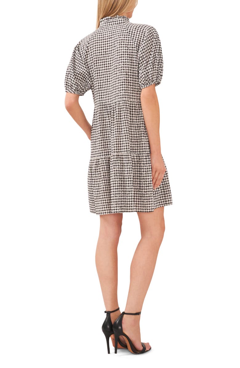 CeCe Check Floral Embroidered Babydoll Minidress, Alternate, color,