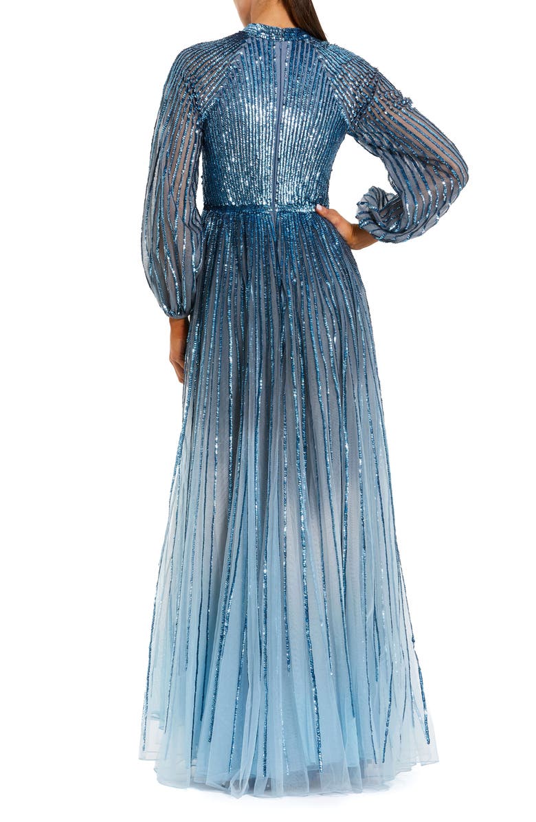 Mac Duggal Sequin Mesh Ombre Bishop Sleeve A-Line Gown, Alternate, color, Slate Blue
