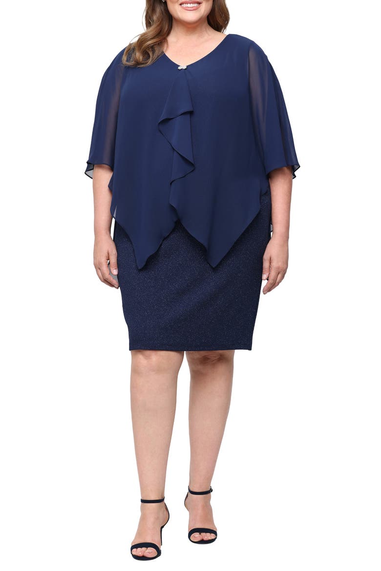 Glitter Chiffon Sheath Dress, Main, color, NAVY