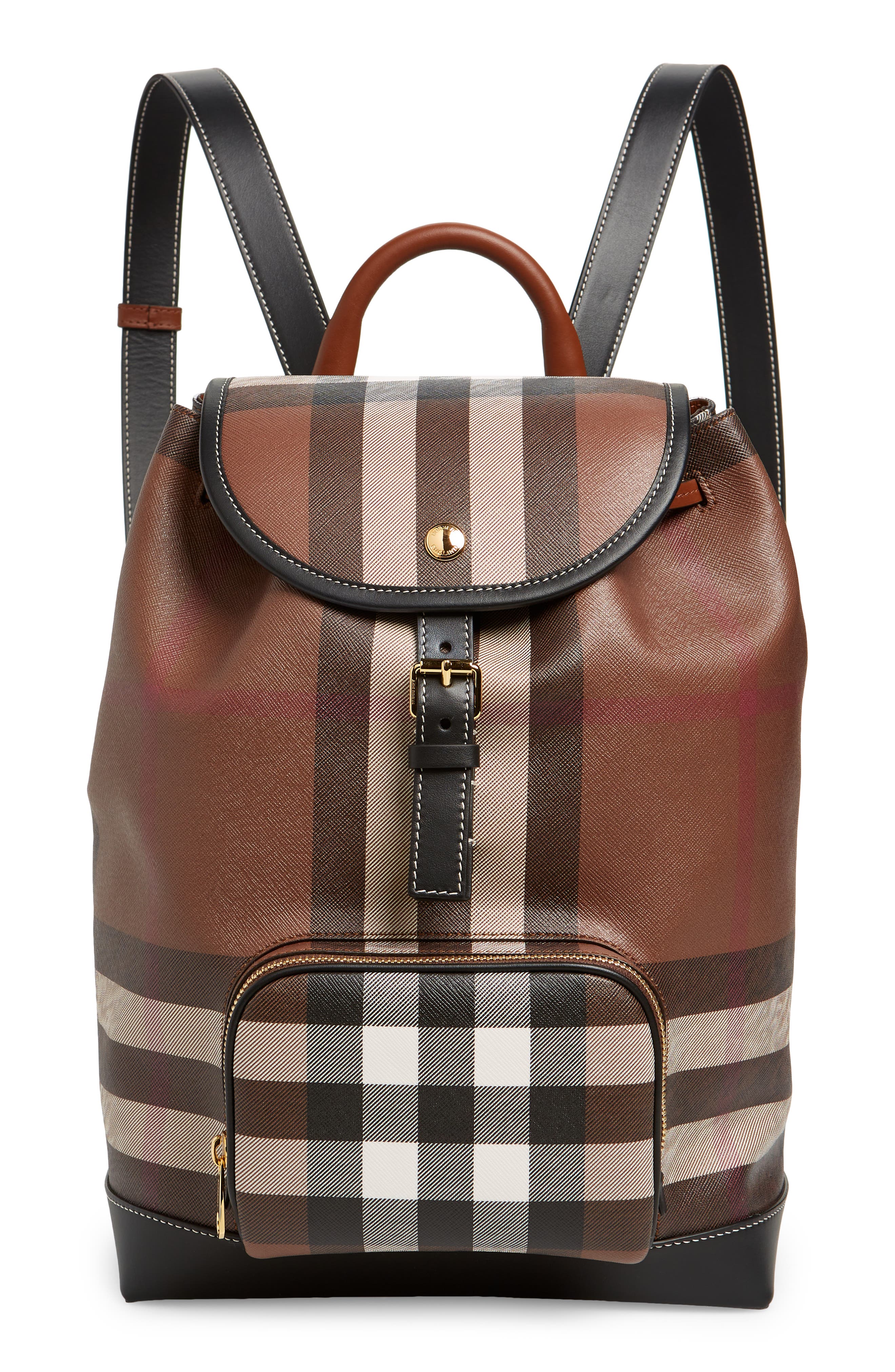 Burberry Medium Check E-Canvas & Leather Backpack, Main, color, 