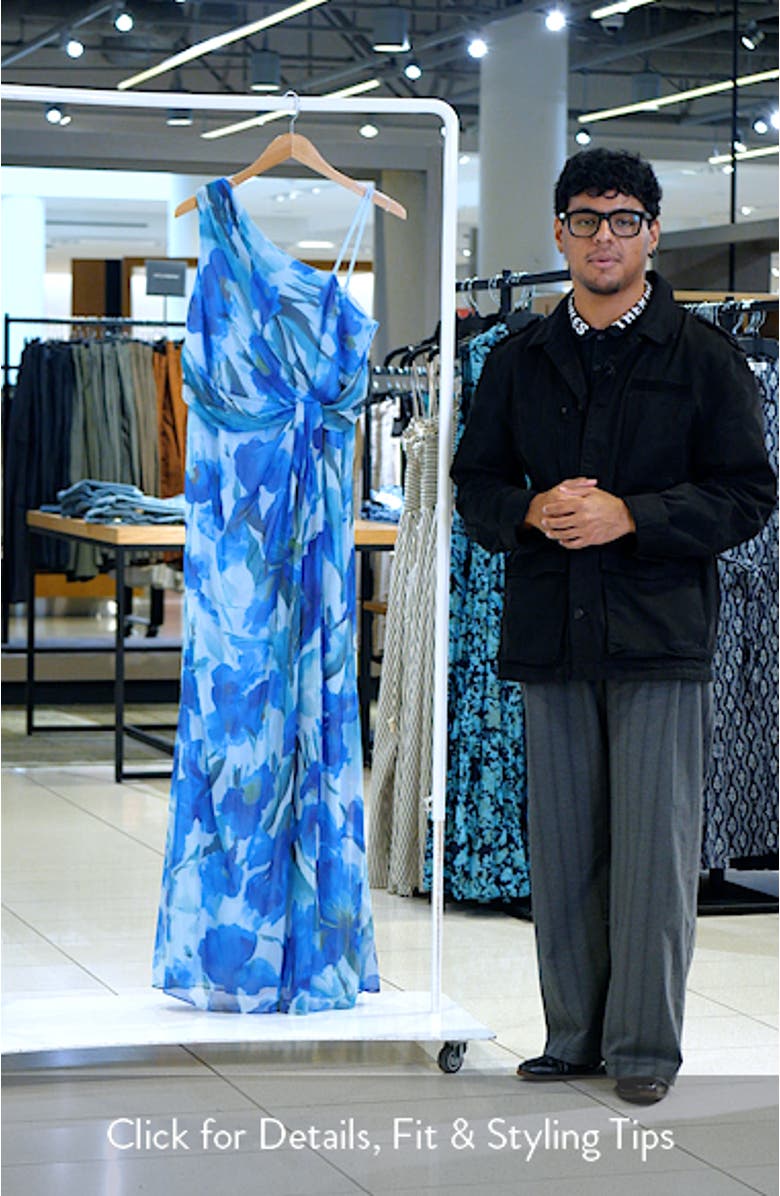 Draped One-Shoulder Chiffon Cocktail Dress, sales video thumbnail