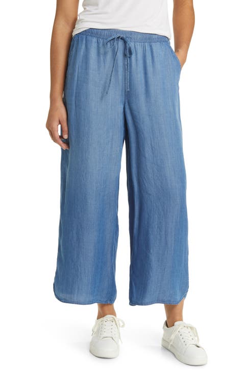 Dolphin Hem Wide Leg Chambray Pants