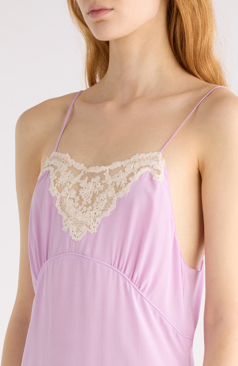 Chloé Lace Trim Organic Silk Crêpe de Chine Slipdress, Alternate, color, Creamy Lilac
