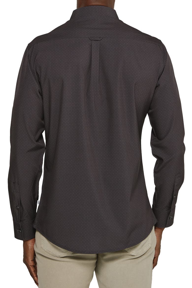 Niall Geometric Print Performance Button-Up Shirt, Alternate, color, BLACK
