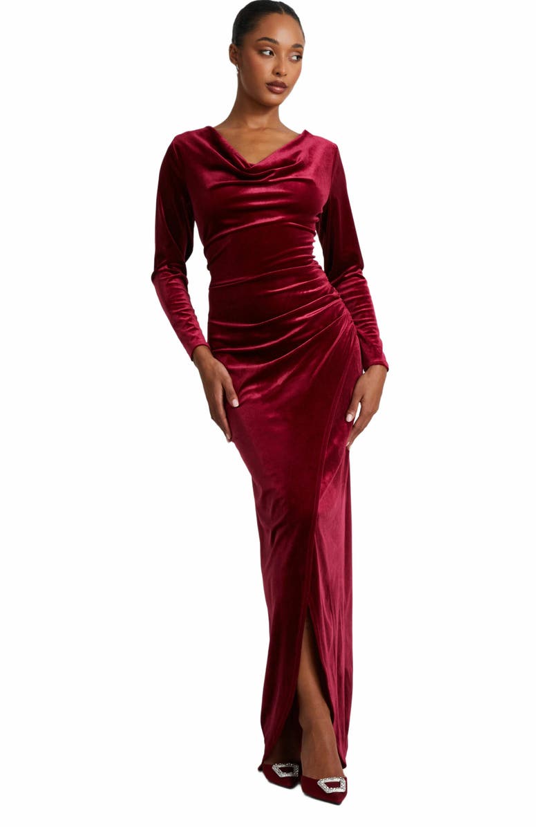 QUIZ Velvet Cowl Long Sleeve Maxi Dress, Main, color, 