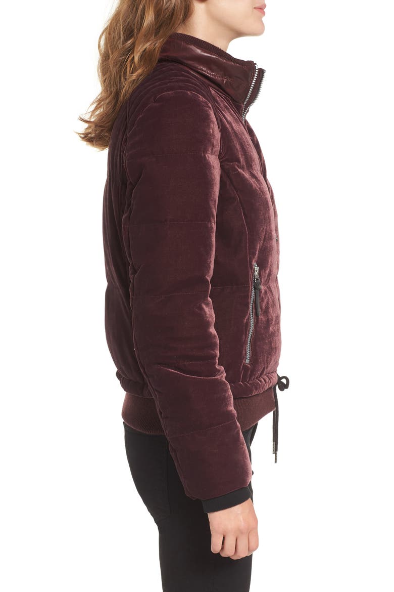Vita Down & Feather Fill Quilted Velvet Jacket, Alternate, color, BURGUNDY