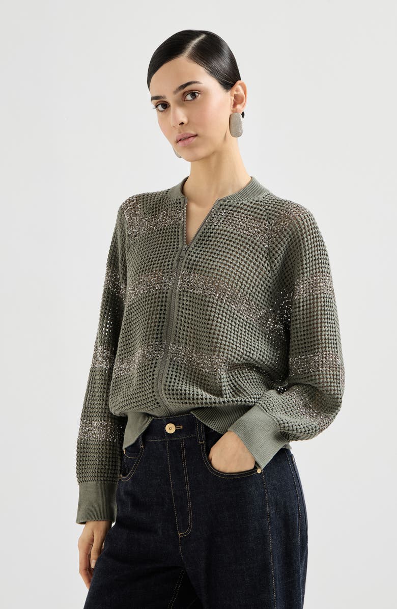 Brunello Cucinelli Cardigan with dazzling stripes, Alternate, color, Khaki