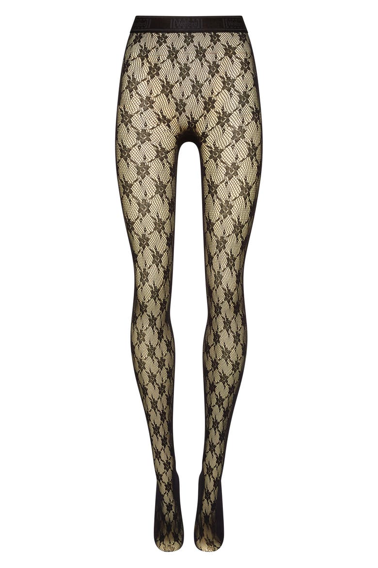 Rose Floral Fishnet Tights, Alternate, color, BLACK