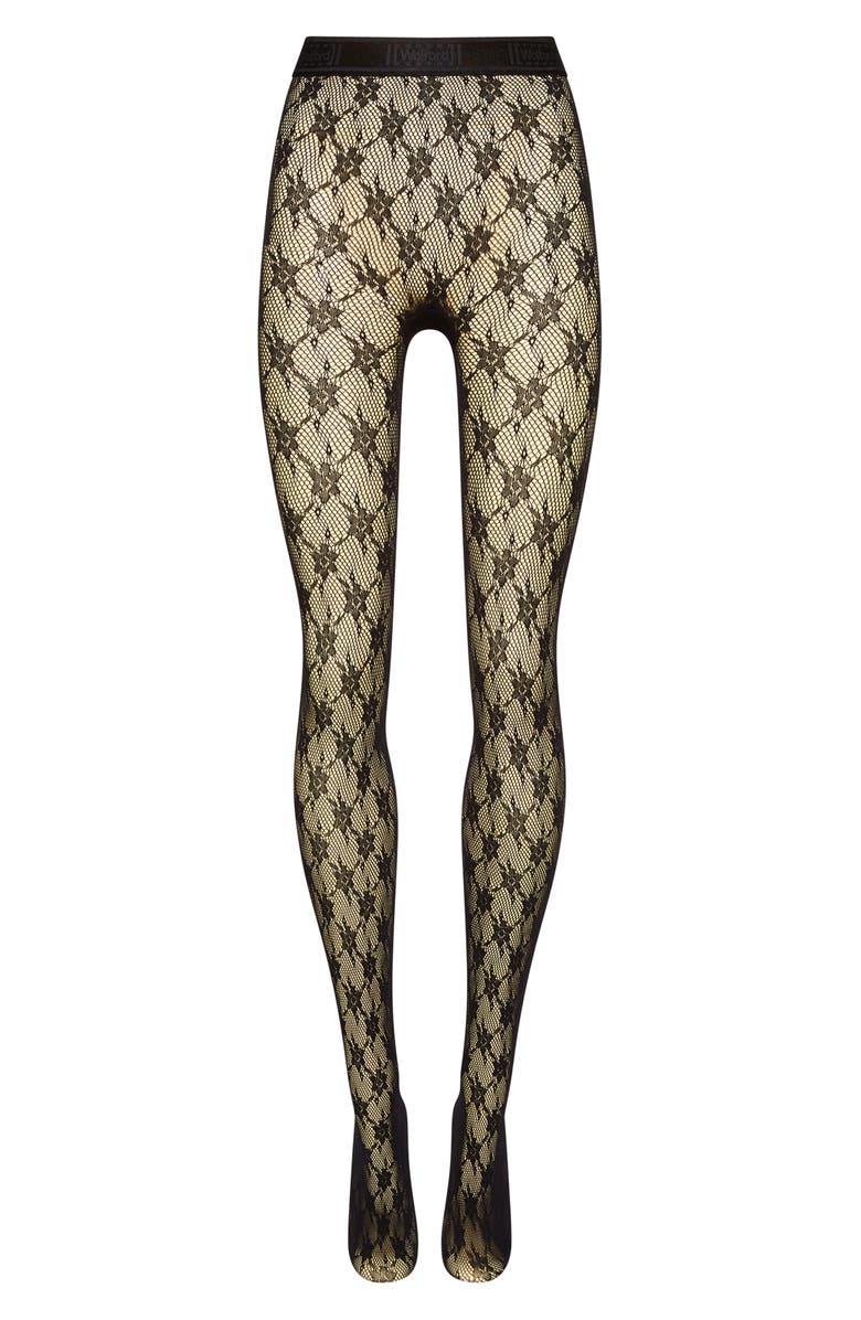 Wolford Rose Floral Fishnet Tights, Alternate, color, 