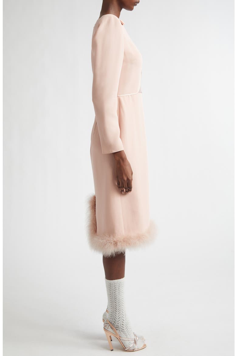 Feather Trim Long Sleeve Silk Cady Couture Dress, Alternate, color, ROSE