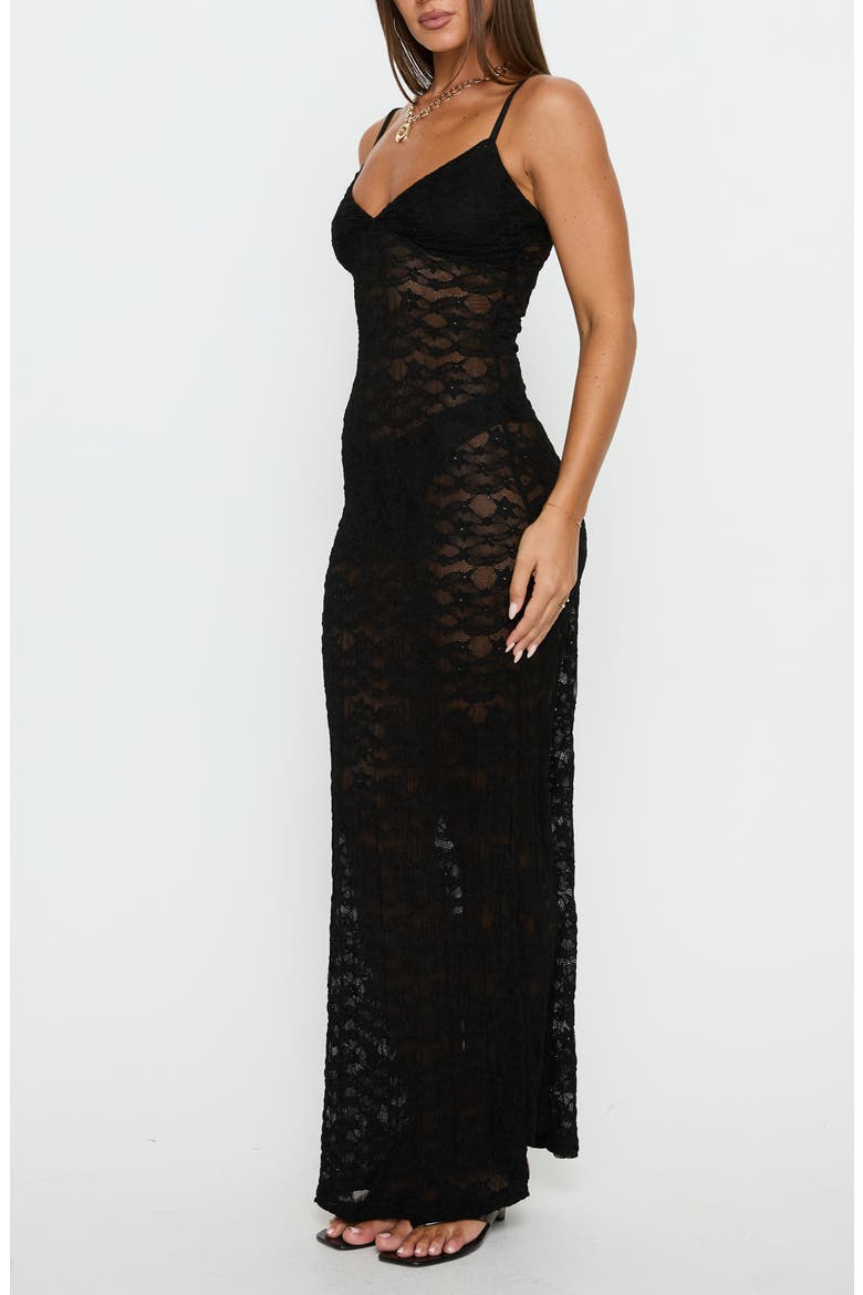 Blackpool Lace V-Neck Maxi Dress, Alternate, color, BLACK