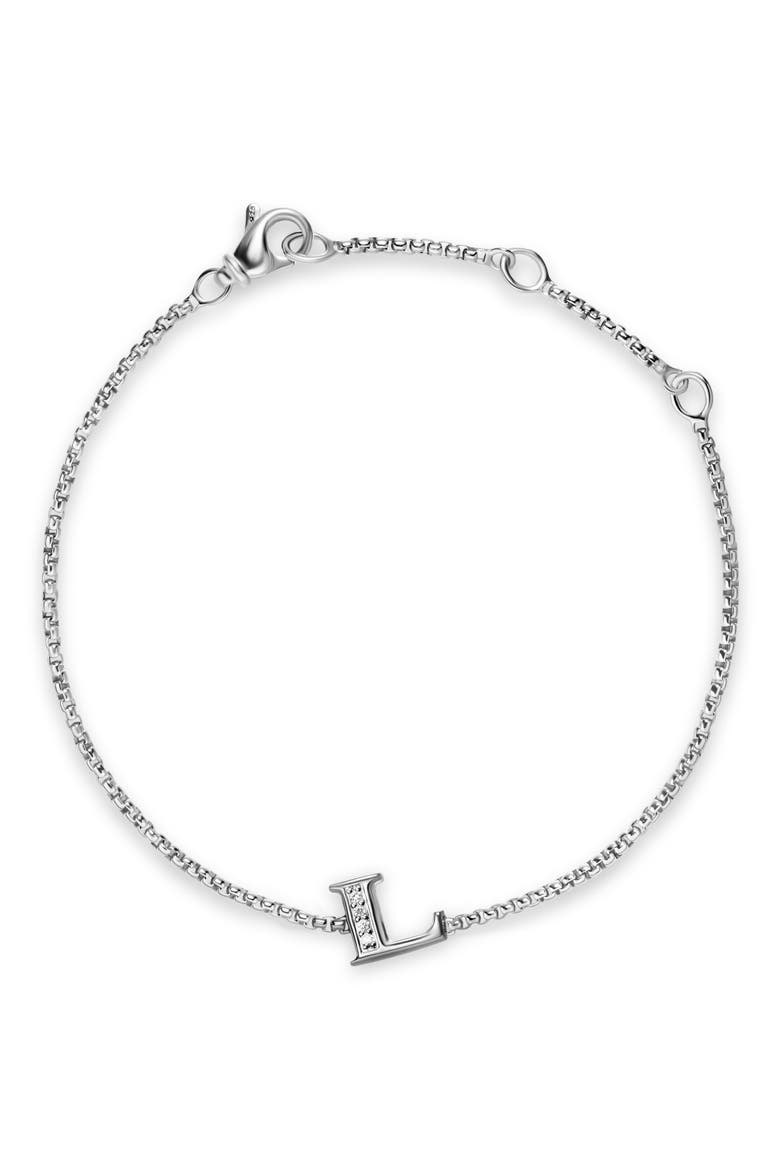 Petite Pavé Initial Chain Bracelet in Sterling Silver with Diamonds, Alternate, color, SILVER PAVE L